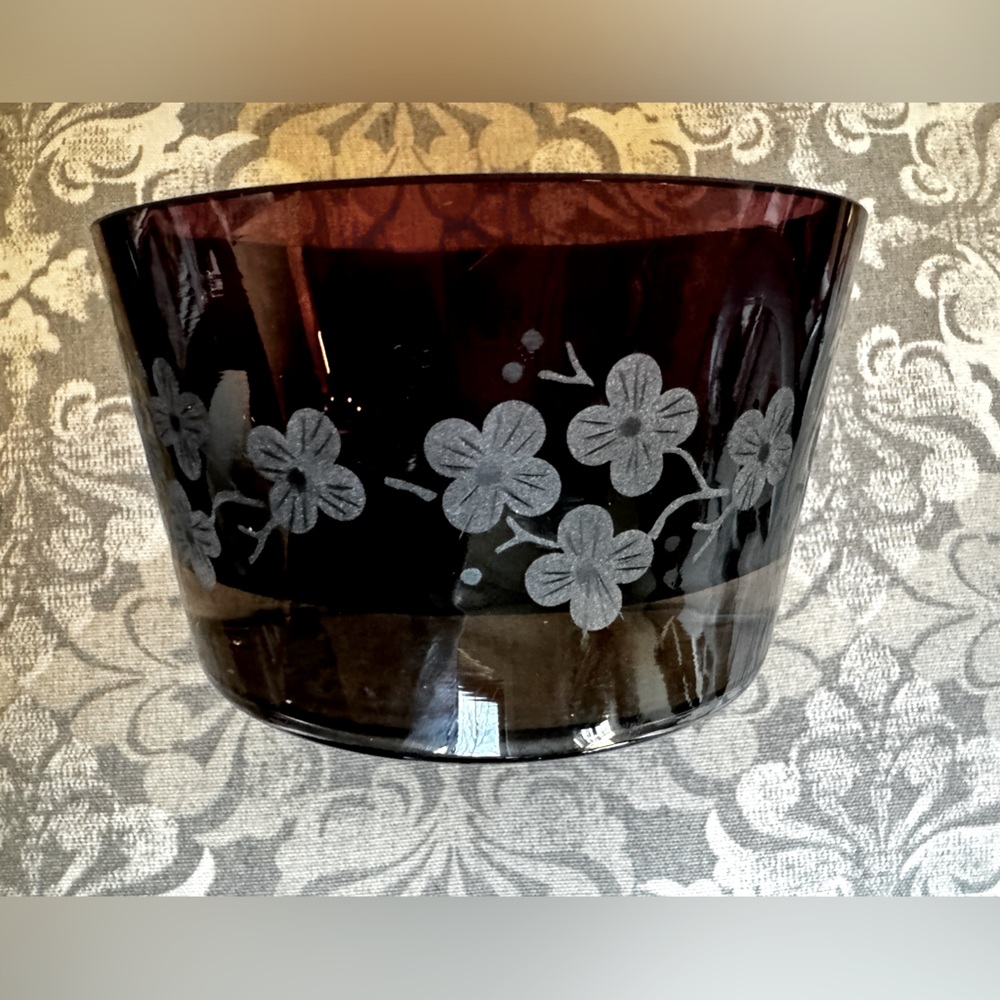 Amethyst Art Glass Etched Bowl